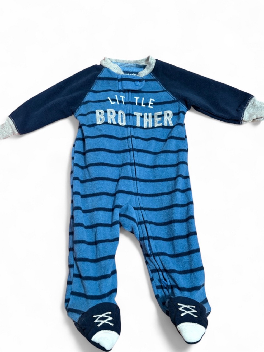 Carter's Blue Striped "Little Brother" Footed One-Piece